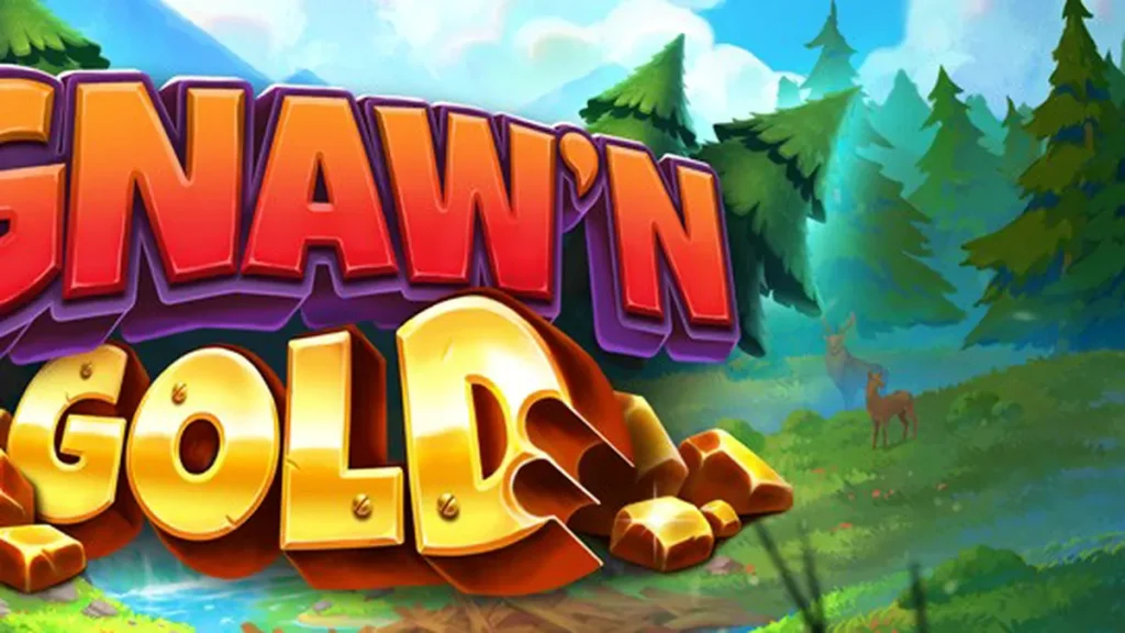 Tampilan visual slot Gnaw’n Gold dengan tema hutan dan berang-berang